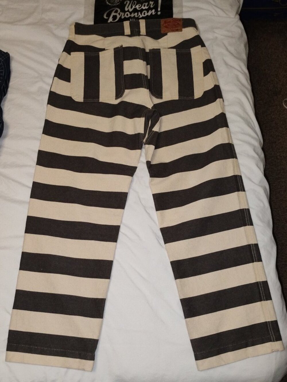 Non-stock Bronson Heavyweight wide striped prison pants - Picture 2 of 10
